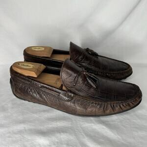 Allen Edmonds Guidare Tassel Brown Leather Driving Loafer Crocodile Shoes 11.5 D